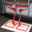 Sculptural hallway table, powdercoated steel and glass
